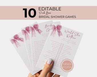 Pink Bow Bridal Shower Games, Editable Printable Activities, Fun Bachelorette Party Games, Coquette Bundle