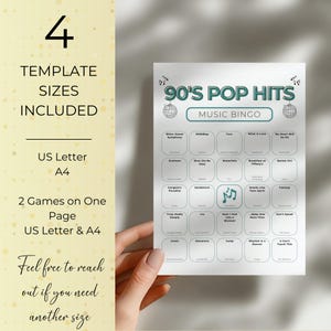 90s Music Bingo: 50 Printable Cards, Exciting Party Game with Spotify Playlist, Instant Digital Download