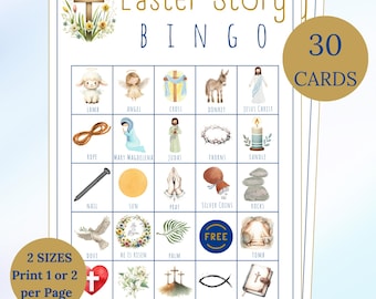 Easter Story Bingo, 30 Printable Religious Easter Bible Bingo Game, Holy Week, Crucifixion, Resurrection, Christian Bingo