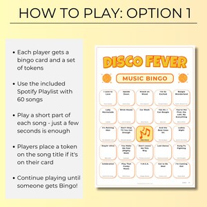 Disco Fever Music Bingo, 70s 80s Birthday Party Game with 200 Bingo Cards, Ladies Night, Instant Download with Spotify Playlist