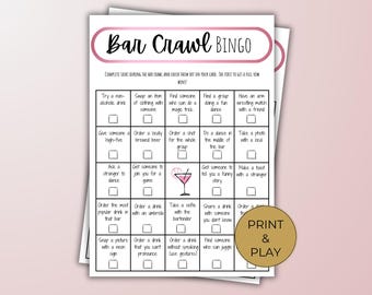 Bar Crawl Bingo - Fun Printable Game for Bachelorette Parties, Adult Scavenger Hunt, Girls Night Out Activity
