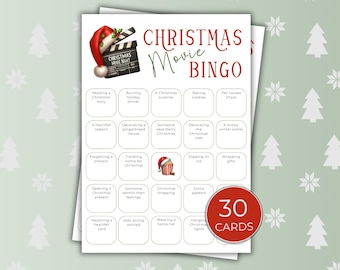 Christmas Movie Bingo Printable, Fun Holiday Film Game with 30 Cards