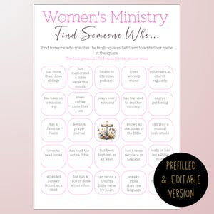 Womens Ministry Bingo Game, Fun Church Icebreaker Game for Ladies, Bible Games, Group Activities, Retreat Fun
