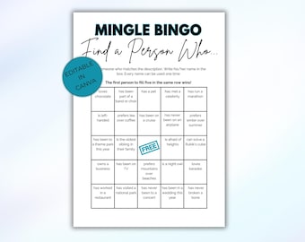 Editable Mix and Mingle Bingo - Printable Ice Breaker Game with Get to Know You Questions, Workplace Bingo, Coworker Bingo for Parties