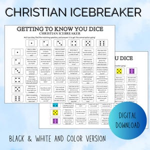 Christian Icebreaker Game, Bible Dice Game, Fun Bible Icebreaker for Youth Group, Sunday School, Church, Get to Know You Christian Game