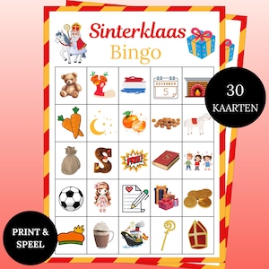 Sinterklaasbingo, sinterklaasspellen voor kinderen, peuters en volwassenen, pakjesavond, 30 sinterklaasbingokaarten, printbaar spel