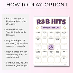 R&B Music Bingo, 200 Unique Cards with Spotify Playlist, Printable Party Game and Music Night Activity