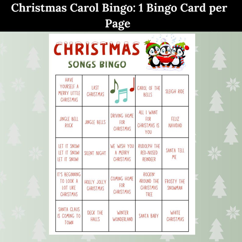 Christmas Carol Bingo Printable Game – 20 Unique Cards for Family Fun ...