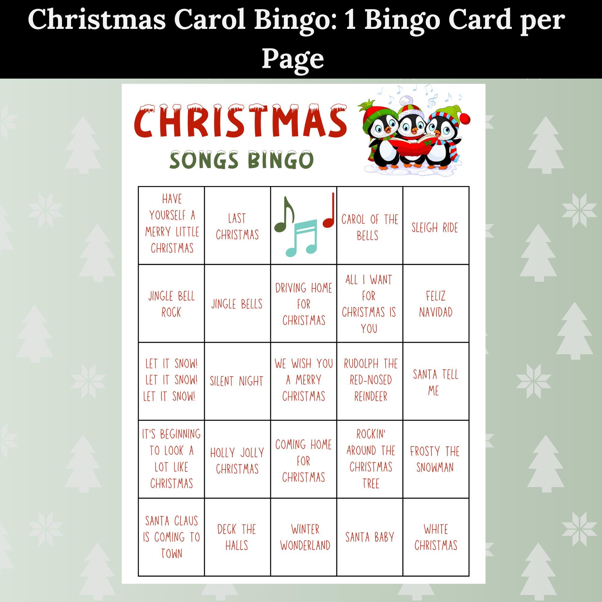 Christmas Carol Bingo Printable Game – 20 Unique Cards for Family Fun ...