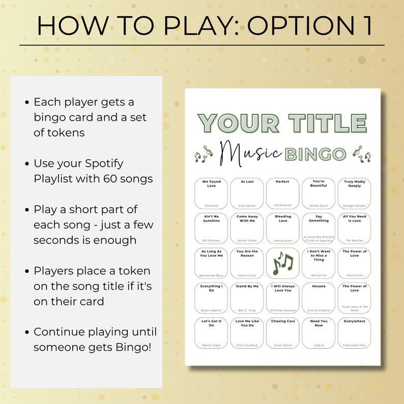 Custom Music Bingo, 50 Cards, Printable Party Game with Your Playlist, Instant Download for Fun Gatherings