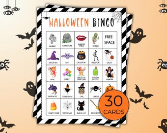 Halloween Bingo, Printable Cards for Kids, Fun Party Games, Halloween Activities, Digital Download, 30 Unique Cards