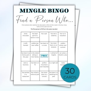 30 Karten Mix and Mingle Bingo, Eisbrecher-Spiel, Fragen zum Kennenlernen, lustige Teambildungsaktivität