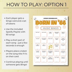 Born in 1966 Music Bingo, 60th Birthday Party Idea Game, Printable Retro Music Bingo, Spotify Playlist, Instant Download