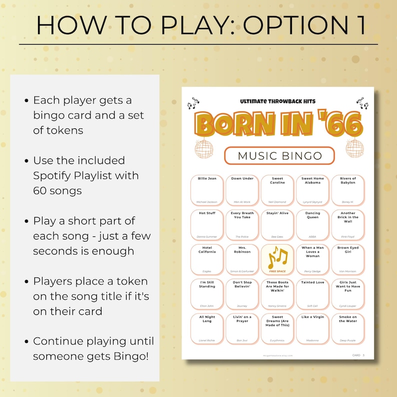 Born in 1966 Music Bingo, 60th Birthday Party Idea Game, Printable Retro Music Bingo, Spotify Playlist, Instant Download