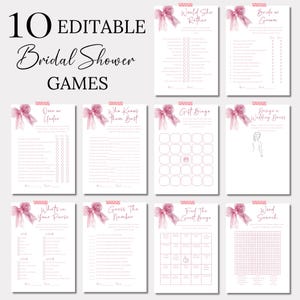 Pink Bow Bridal Shower Games, Editable Printable Activities, Fun Bachelorette Party Games, Coquette Bundle