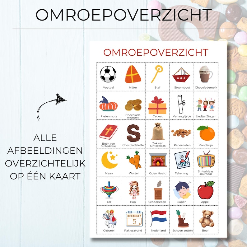 Sinterklaas Bingo Spel Printbaar, 100 Unieke Kaarten, Sinterklaas Activiteit voor Kinderen, School, Pakjesavond of Familiefeest