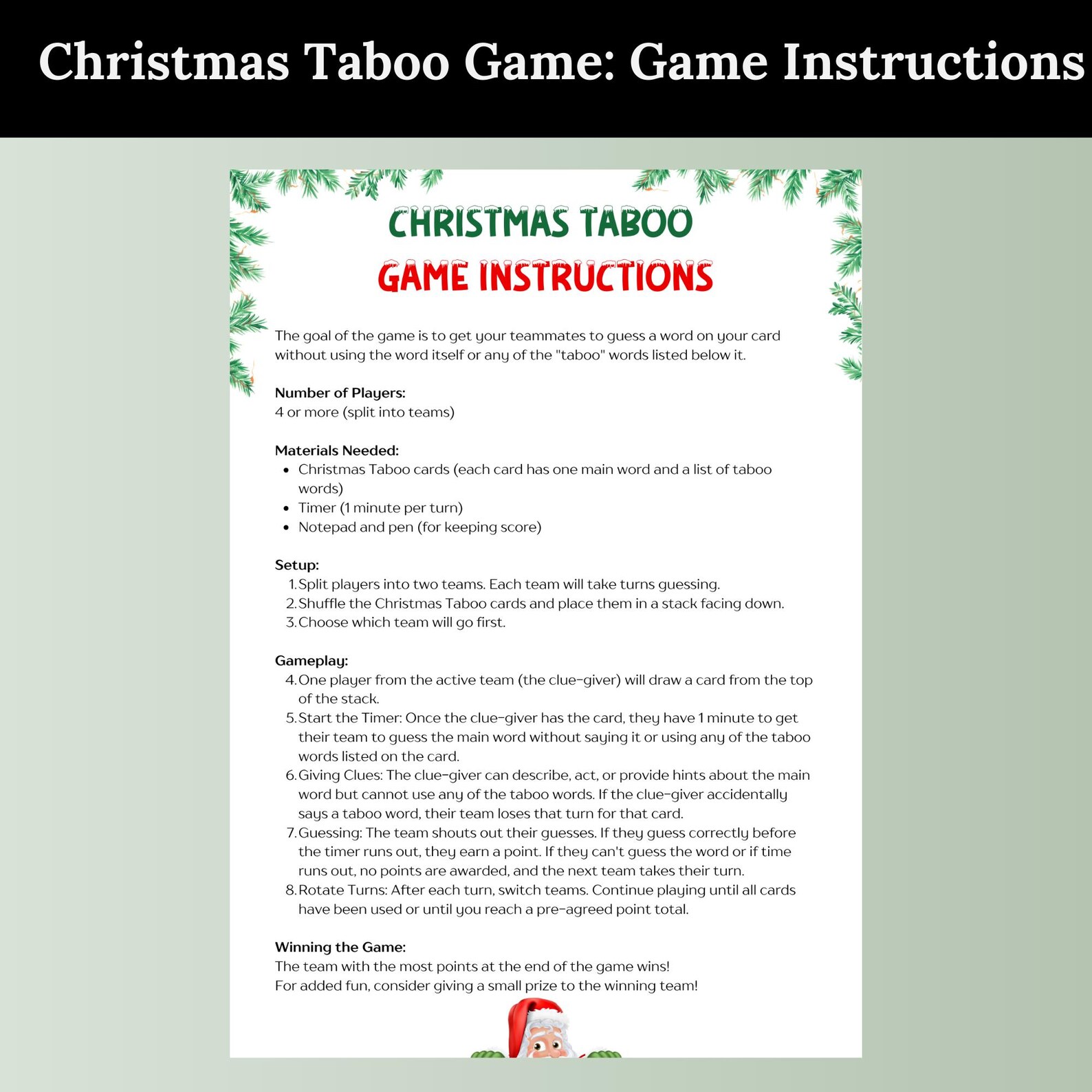 Christmas Taboo Game, Printable Games, Fun Family Christmas Games ...