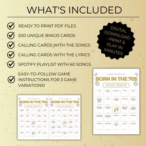Born in the 70s Music Bingo Printable, 200 Cards 50th Birthday Party Game, Retro 1970s Activities, Spotify Playlist, Instant Download