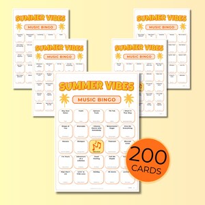 Summer Hits Music Bingo, Fun Printable Game, 200 Cards for Pool Parties, BBQs, and Family Gatherings, Spotify Playlist, Instant Download