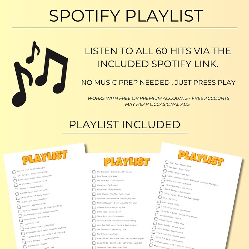 Disco Fever Music Bingo, 70s 80s Birthday Party Game with 200 Bingo Cards, Ladies Night, Instant Download with Spotify Playlist