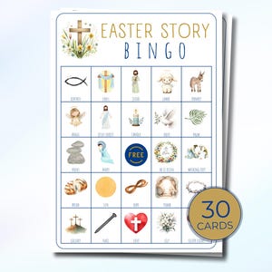 Easter Story Bingo, 30 Printable Religious BibleGame, Holy Week, Crucifixion, Resurrection, Christian Bingo