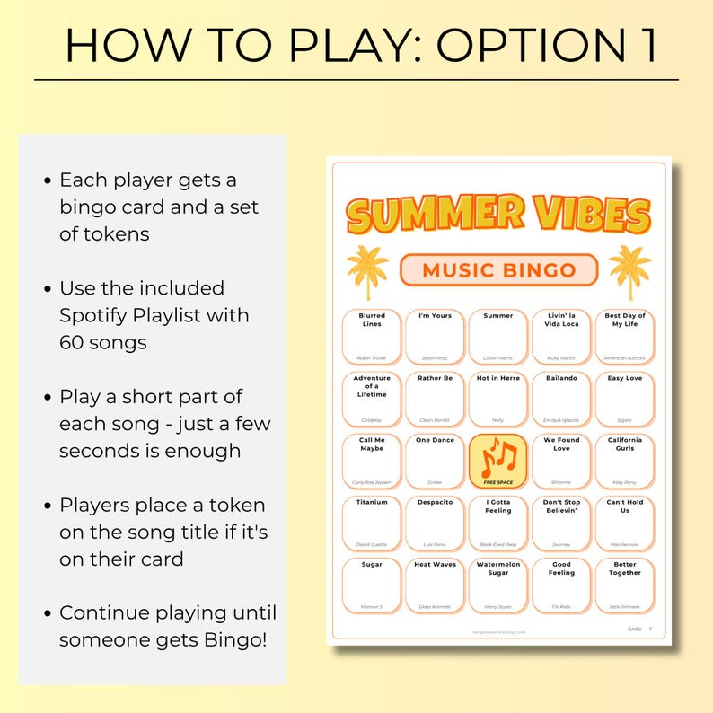 Summer Hits Music Bingo, Fun Printable Game, 200 Cards for Pool Parties, BBQs, and Family Gatherings, Spotify Playlist, Instant Download