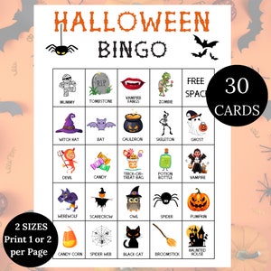 Halloween Kids Bingo, Giochi per feste di Halloween, Giochi per adolescenti, Giochi per bambini di prima elementare, Giochi invernali, Cartelle del bingo, Halloween Bingo, Stampabili