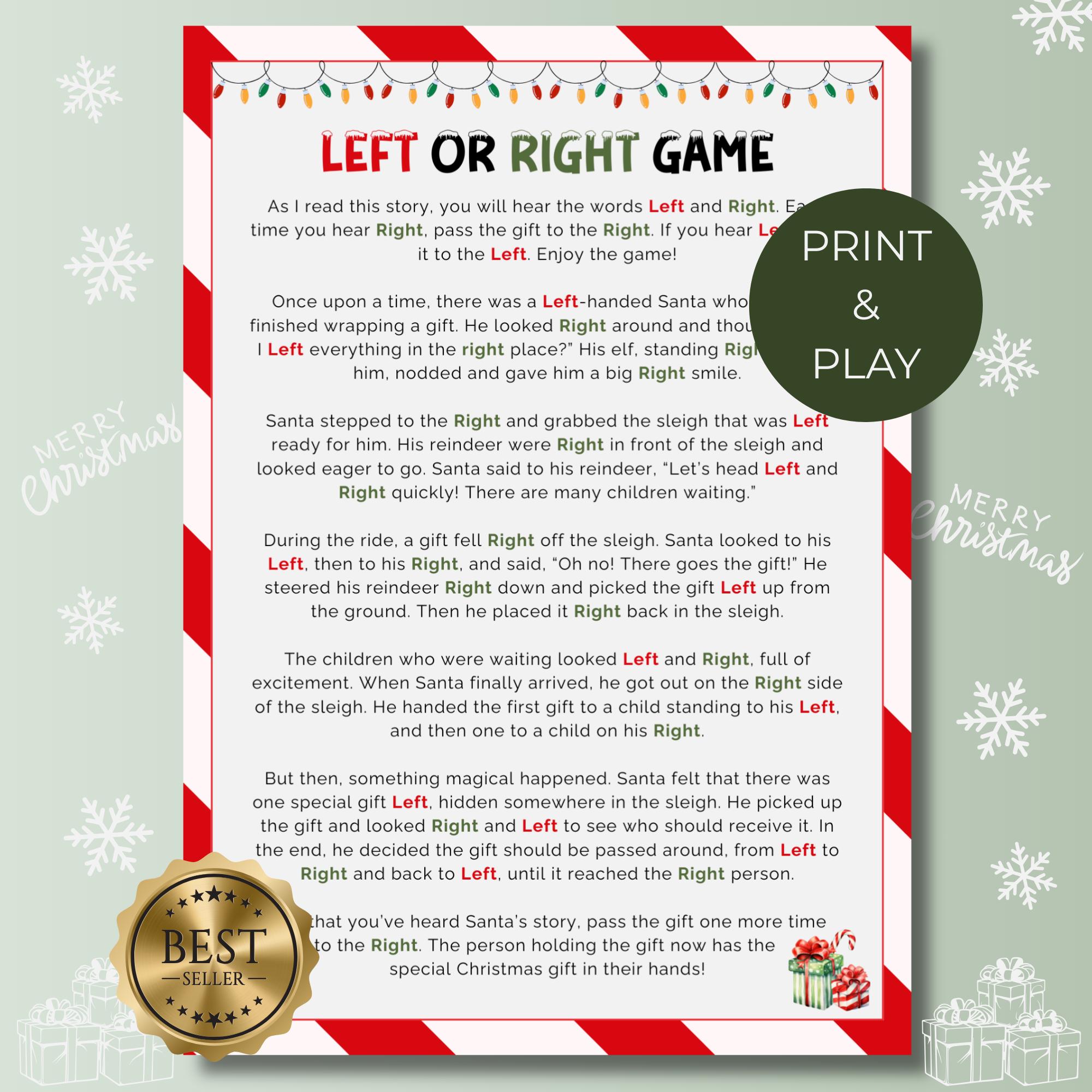 left right poem - fun printable christmas gift exchange game for