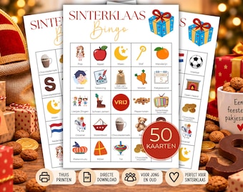 Sinterklaas Bingo, 50 Fun Bingo Cards for Kids, Printable Game for Pakjesavond, Family Celebration Activities, Digital Download
