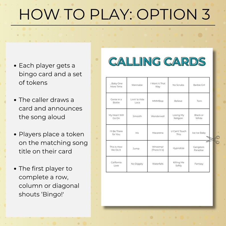 90s Music Bingo: 50 Printable Cards, Exciting Party Game with Spotify Playlist, Instant Digital Download