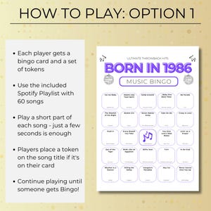 Born in 1986 Music Bingo, 100 Cards 40th Birthday Party Game, Retro 80s Printable, Spotify Playlist, Instant Download