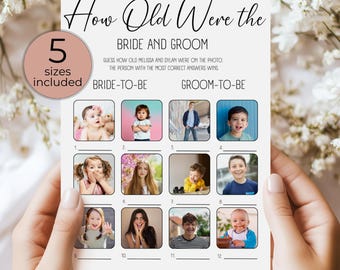 How Old Were The Bride and Groom Photo Guessing Game, Printable Bridal Shower Activity, Editable Couples Game, Minimalist Design