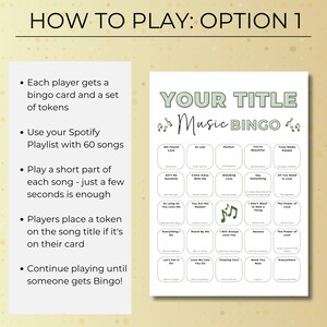 How to play music bingo option 1 using a Spotify playlist where players mark songs they hear on their bingo cards.