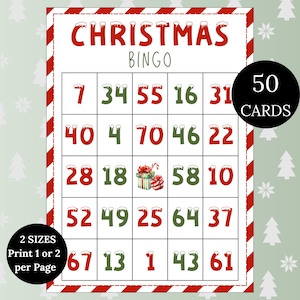Kerstnummerbingo - 50 kerstbingokaarten, leuke kerstspellen voor feesten, afdrukbare kerstactiviteit voor kinderen en volwassenen, kerstmis