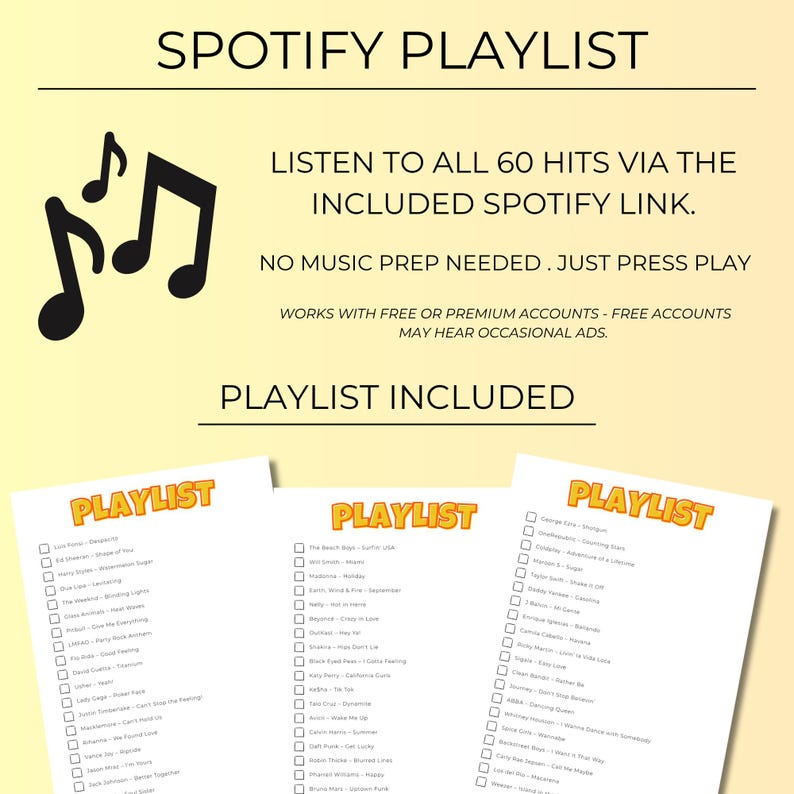Summer Hits Music Bingo, Fun Printable Game, 200 Cards for Pool Parties, BBQs, and Family Gatherings, Spotify Playlist, Instant Download
