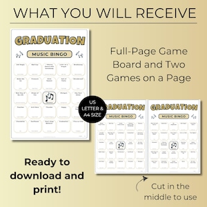 Graduation Music Bingo, 100 Unique Cards with Spotify Playlist, Printable Party Game and Music Night Activity, Celebration