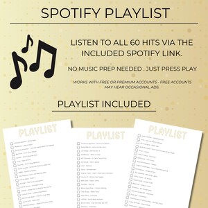 Spotify playlist included with Party Hits Music Bingo printable, featuring 60 popular party hits ready to play.