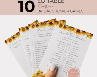 Sunflower Bridal Shower Games Bundle: Rustic Floral Party (Printable & Editable Canva Template)