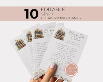 Storybook Bridal Shower Games Bundle: Editable, Printable Activities (Canva Template)