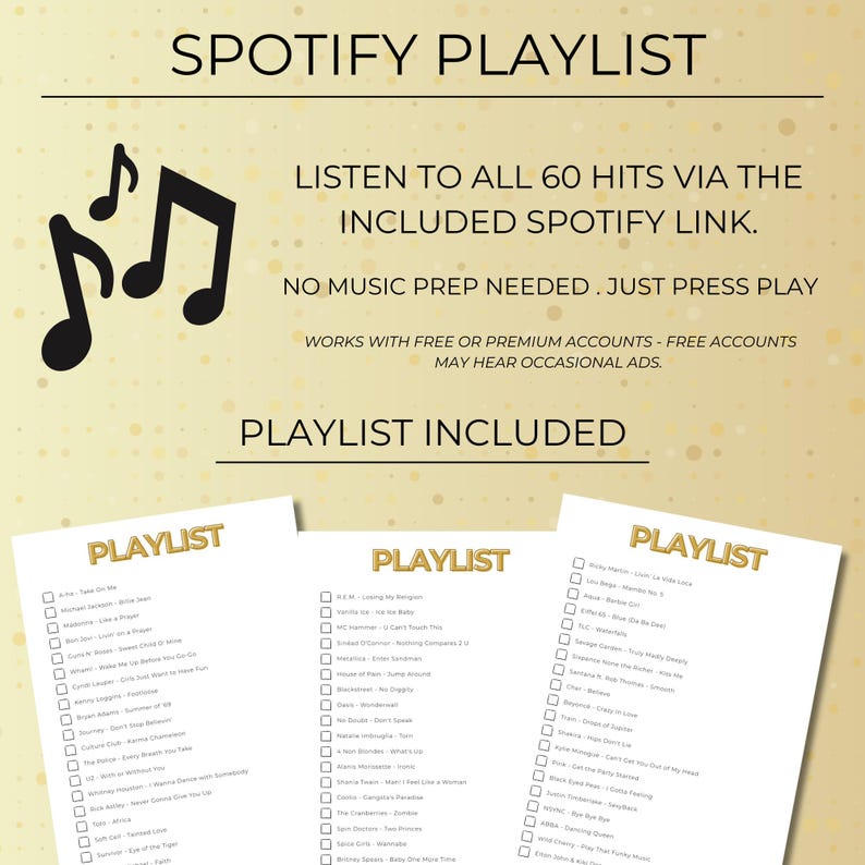 Born in 1976 Music Bingo, 50th Birthday, 50 Printable Cards, Spotify Playlist, 70s 80s 90s Music Party Game, Instant Download