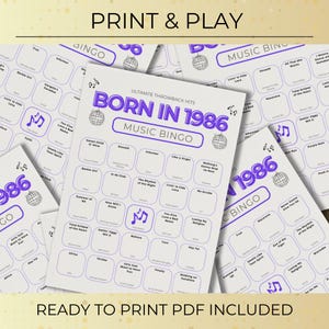 Born in 1986 Music Bingo, 100 Cards 40th Birthday Party Game, Retro 80s Printable, Spotify Playlist, Instant Download