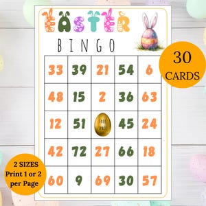 Cartes de bingo avec numéros de Pâques, activité à imprimer pour les enfants, s'amuser en classe, jeu de fête de Pâques, 30 cartes de bingo