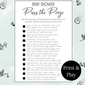Pass the Prize Poem Game, Printable Baby Shower Activity, Fun Gift Exchange Game for Baby Shower Celebration
