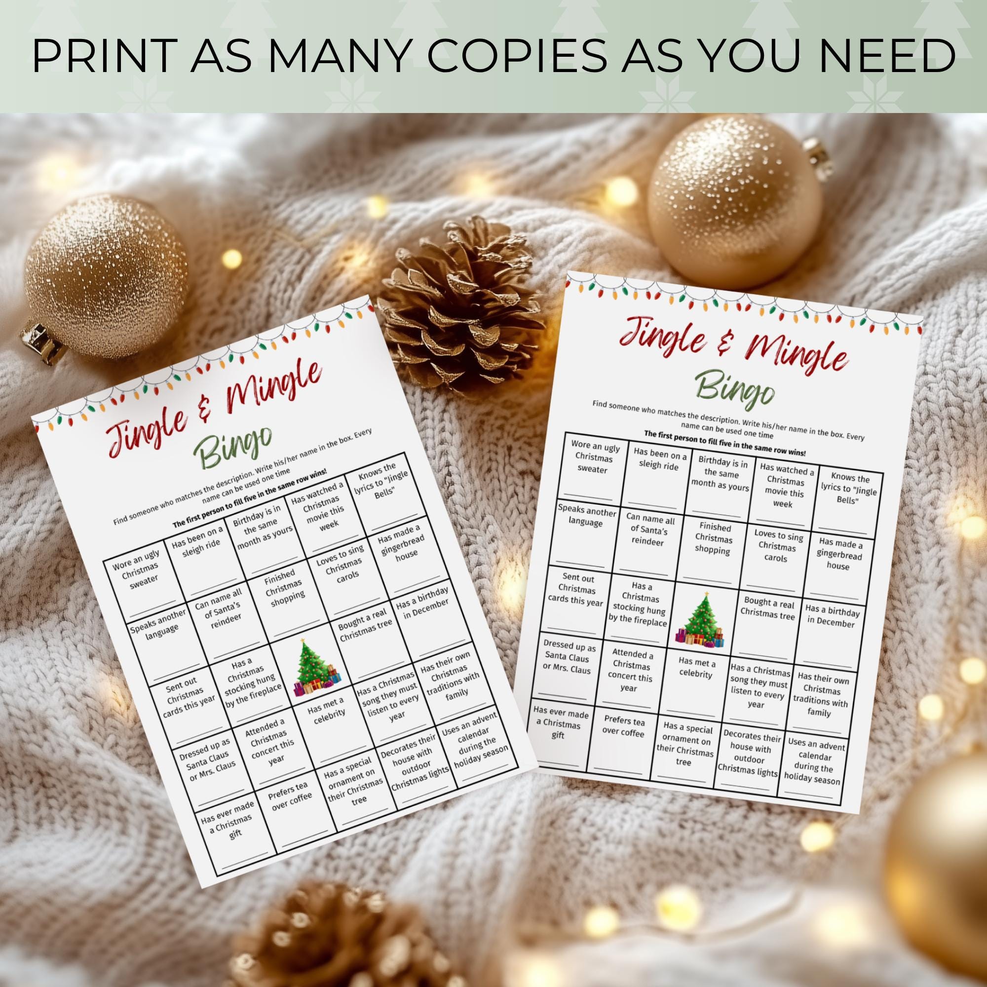 Jingle & Mingle Christmas Bingo, Find Someone Who Ice Breaker Game ...
