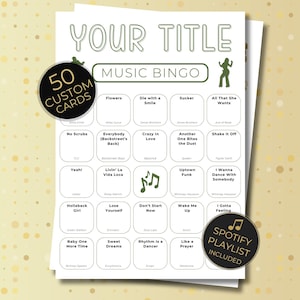 Custom Music Bingo, 50 Cards, Printable Party Game with Your Playlist, Instant Download for Fun Gatherings