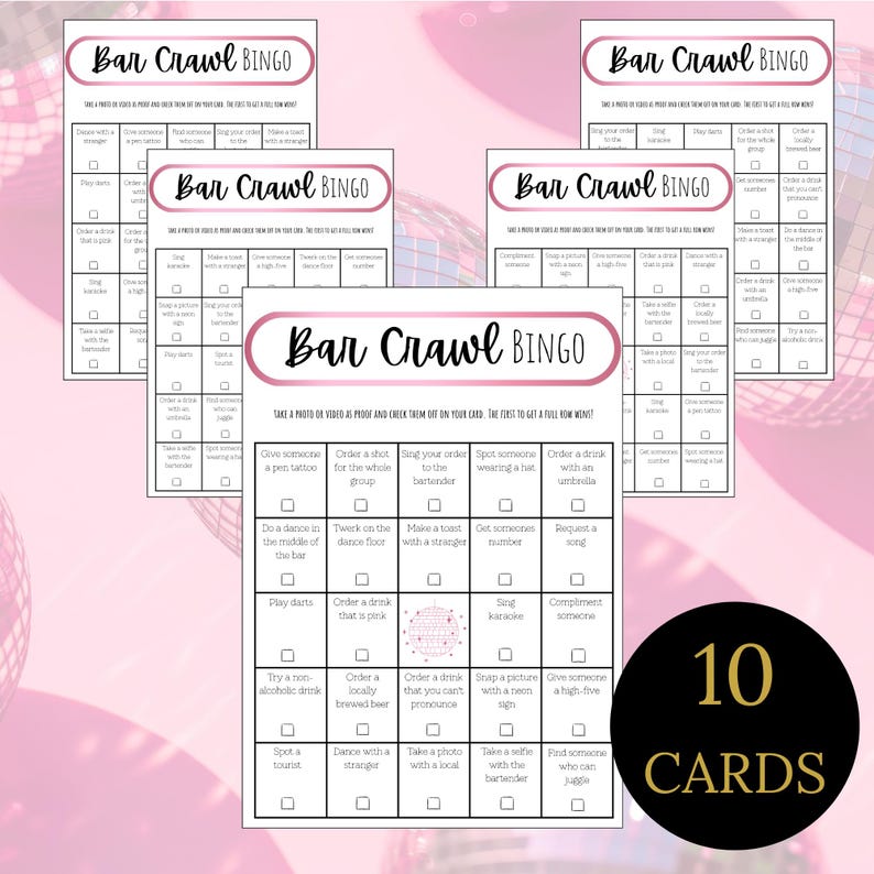 Bar Crawl Bingo - Printable &amp; Editable Pub Crawl Game | Fun Bar Crawl Printable for Parties ...