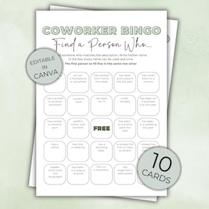Coworker Bingo Printable, Team Building Game, Fun Office Activity, Icebreaker for Work and Networking Events, Printable for Work Gatherings