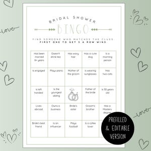 Encuentra las tarjetas de bingo para invitados, juego de despedida de soltera editable, divertido e imprimible, descarga instantánea para que los invitados disfruten.