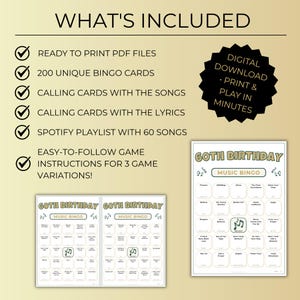 60th Birthday Music Bingo, 200 Unique Cards with Spotify Playlist, Printable Party Game, 1966 Celebration, Instant Download