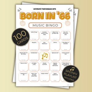 Born in 1966 Music Bingo, 60th Birthday Party Idea Game, Printable Retro Music Bingo, Spotify Playlist, Instant Download